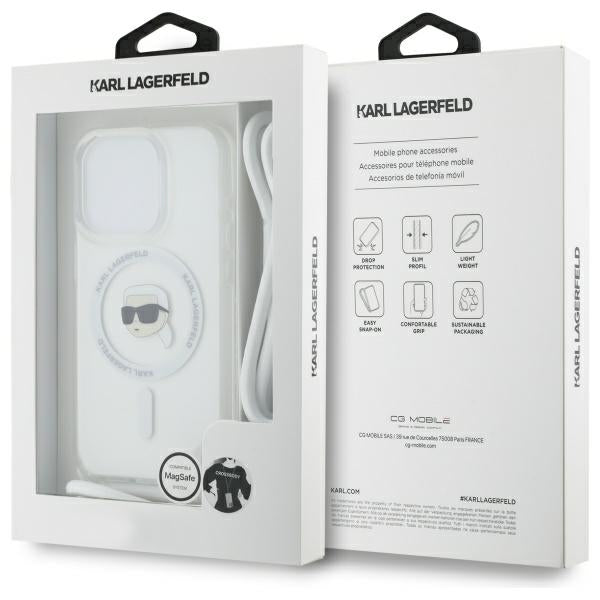 Custodia MagSafe per Apple iPhone 16 Pro Max, Karl Lagerfeld, IML Crossbody Karl's Head, Trasparente