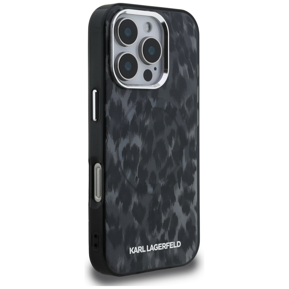 Custodia MagSafe per Apple iPhone 16 Pro Max, Karl Lagerfeld, IML Leopard Pattern, Nera