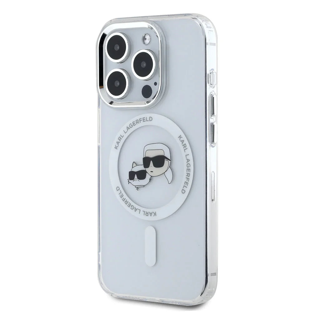 Custodia MagSafe per Apple iPhone 16 Pro Max, Karl Lagerfeld, IML Metal Karl & Choupette's Heads, Bianca