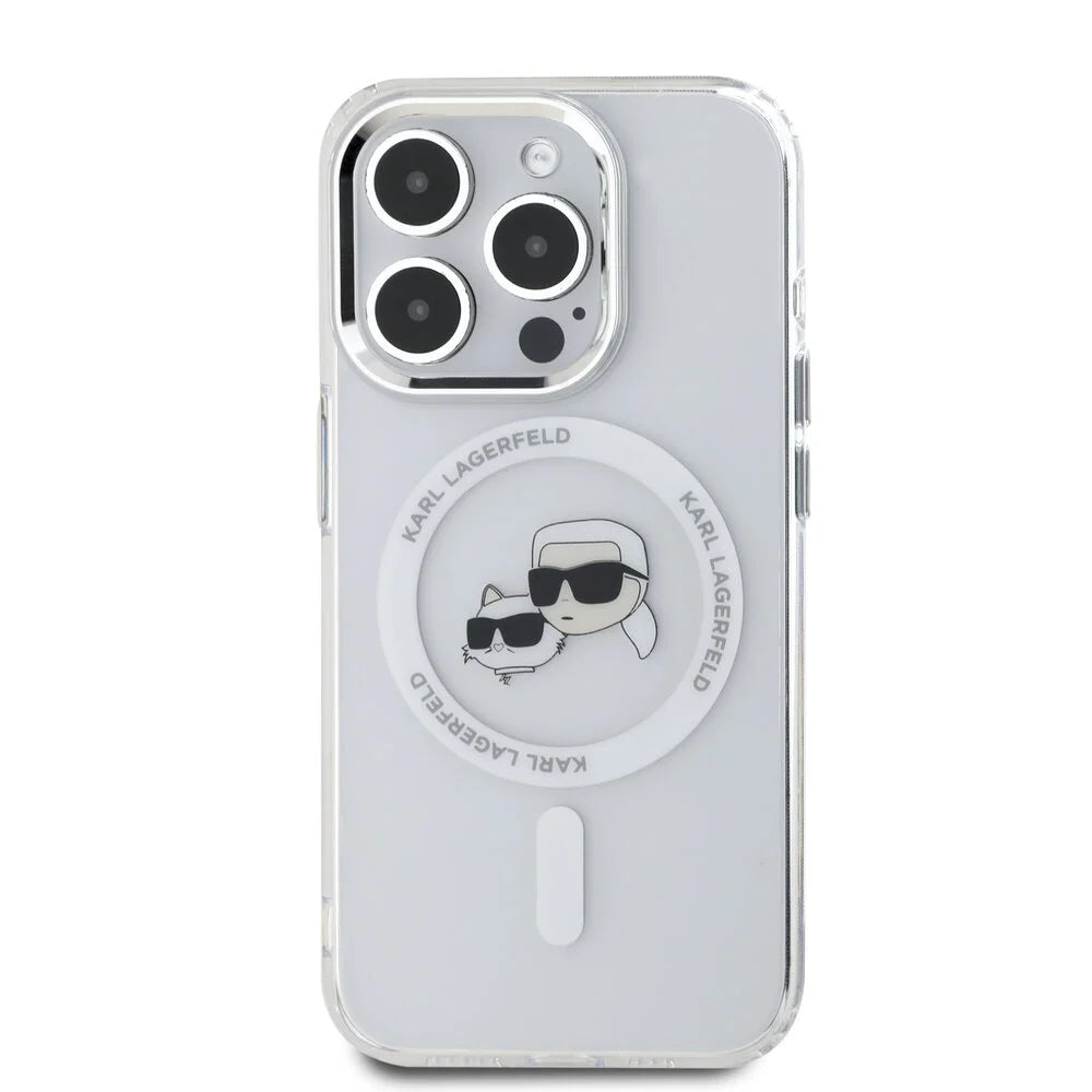 Custodia MagSafe per Apple iPhone 16 Pro Max, Karl Lagerfeld, IML Metal Karl & Choupette's Heads, Bianca
