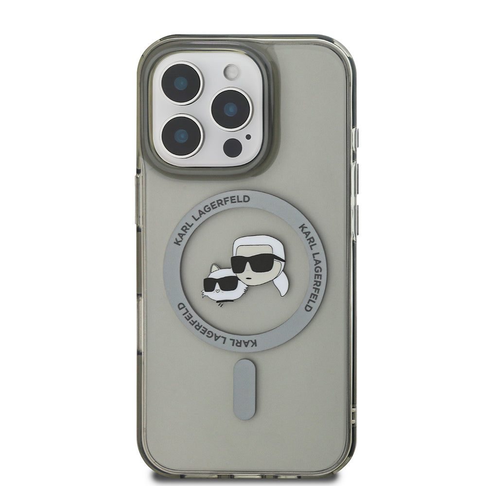 Custodia MagSafe per Apple iPhone 16 Pro Max, Karl Lagerfeld, IML Metal Karl & Choupette's Heads, Nera