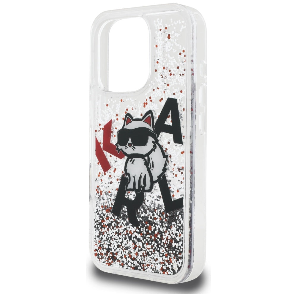 Custodia MagSafe per Apple iPhone 16 Pro Max, Karl Lagerfeld, Liquid Glitter Choupette Logo, Trasparente