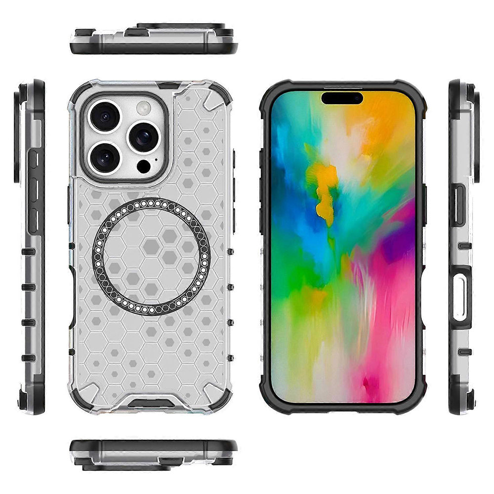 Custodia MagSafe per Apple iPhone 16 Pro Max, Techsuit, HoneyComb Shield, Bianca