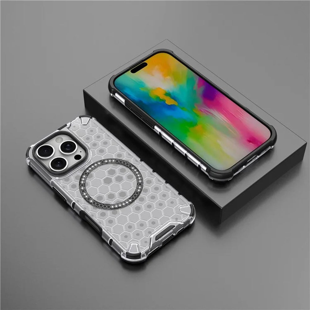 Custodia MagSafe per Apple iPhone 16 Pro Max, Techsuit, HoneyComb Shield, Bianca
