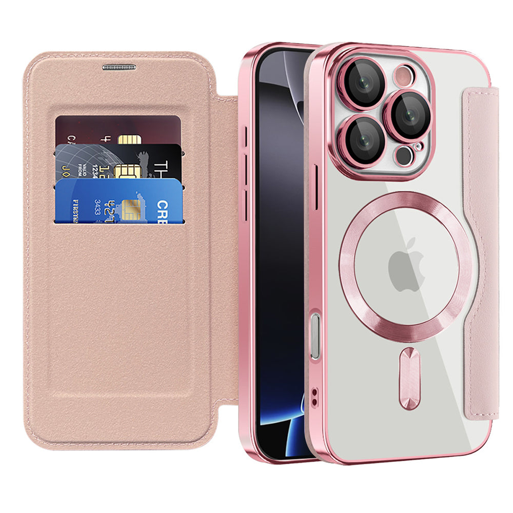Custodia MagSafe per Apple iPhone 16 Pro Max, Techsuit, SmartMag Book, Rosa