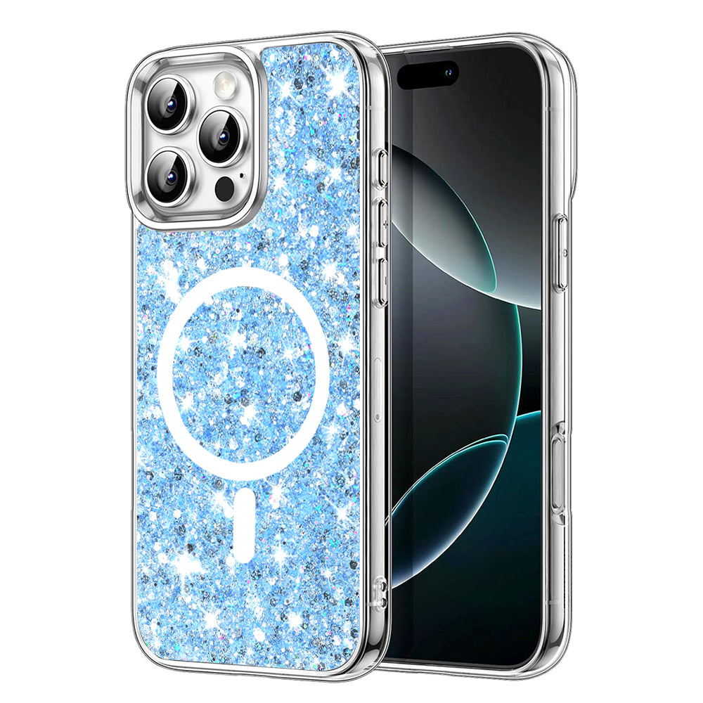 Custodia MagSafe per Apple iPhone 16 Pro Max, Techsuit, Sparkly Glitter, Blu
