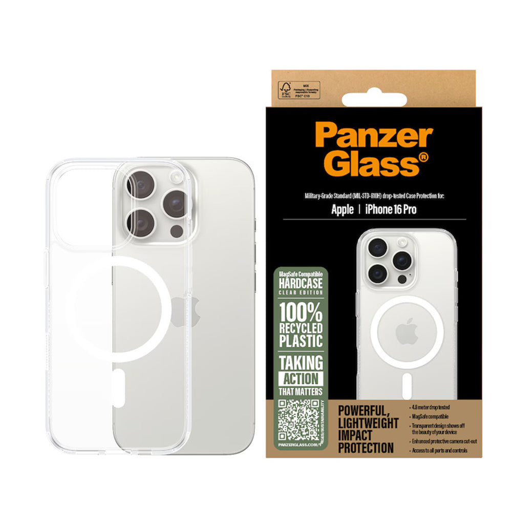 Custodia MagSafe per Apple iPhone 16 Pro, PanzerGlass, HardCase, Bianco Trasparente