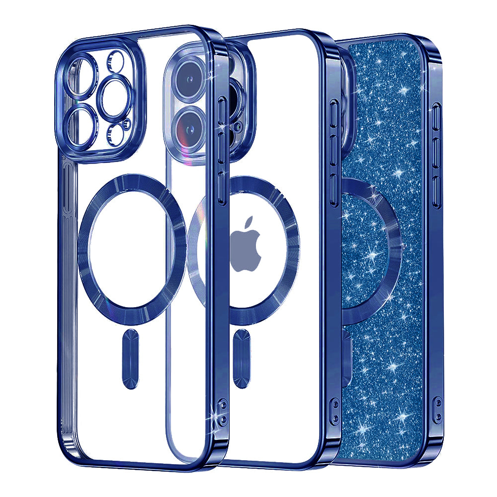 Custodia MagSafe per Apple iPhone 16 Pro, Techsuit, Luxury Glitter, Blu Scuro