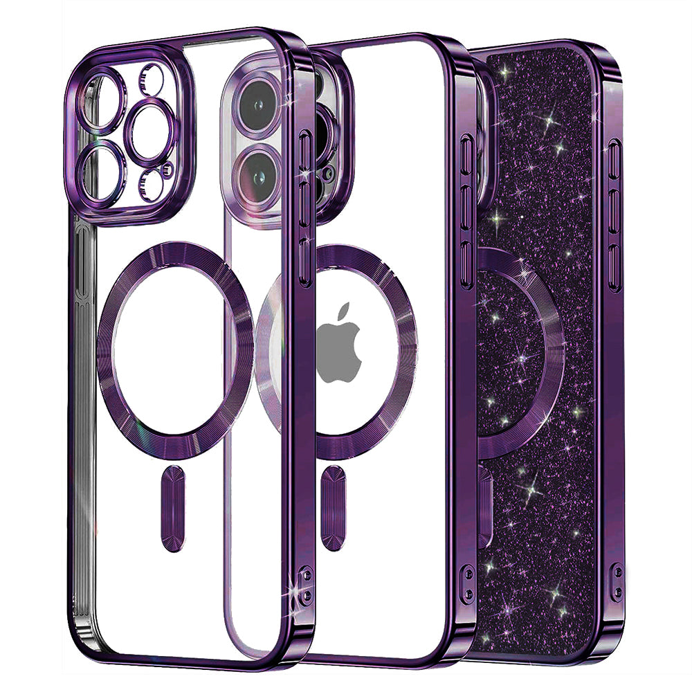 Custodia MagSafe per Apple iPhone 16 Pro, Techsuit, Luxury Glitter, Viola Scuro