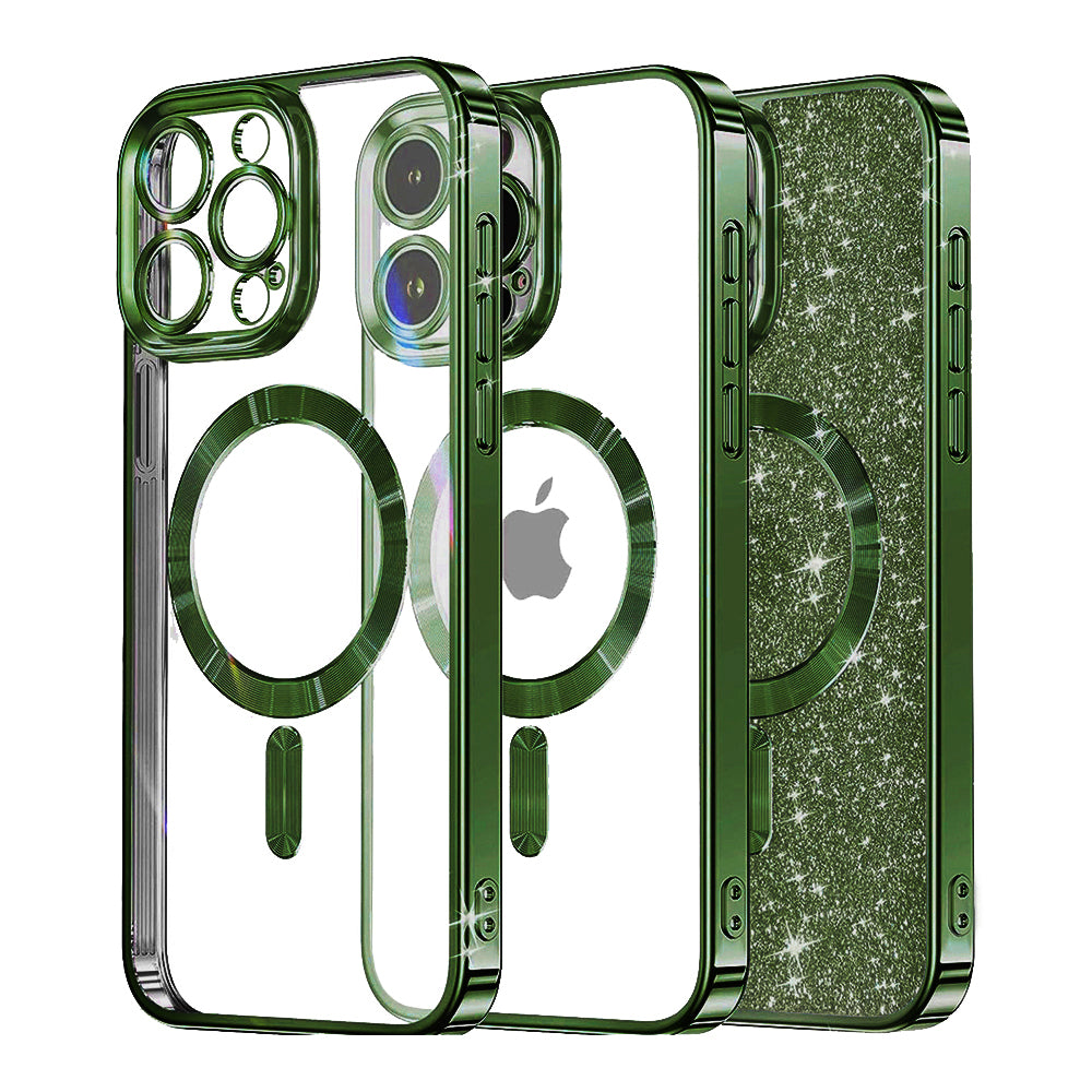 Custodia MagSafe per Apple iPhone 16 Pro, Techsuit, Luxury Glitter, Verde Scuro