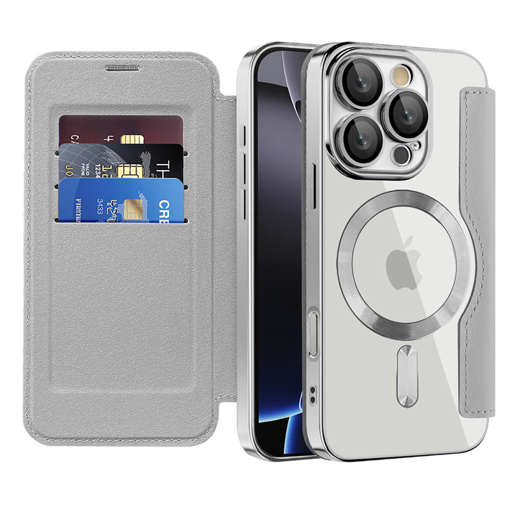 Custodia MagSafe per Apple iPhone 16 Pro, Techsuit, SmartMag Book, Grigio