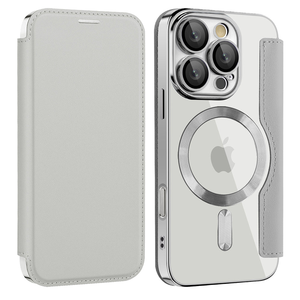 Custodia MagSafe per Apple iPhone 16 Pro, Techsuit, SmartMag Book, Grigio