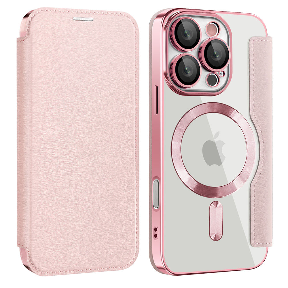 Custodia MagSafe per Apple iPhone 16 Pro, Techsuit, SmartMag Book, Rosa