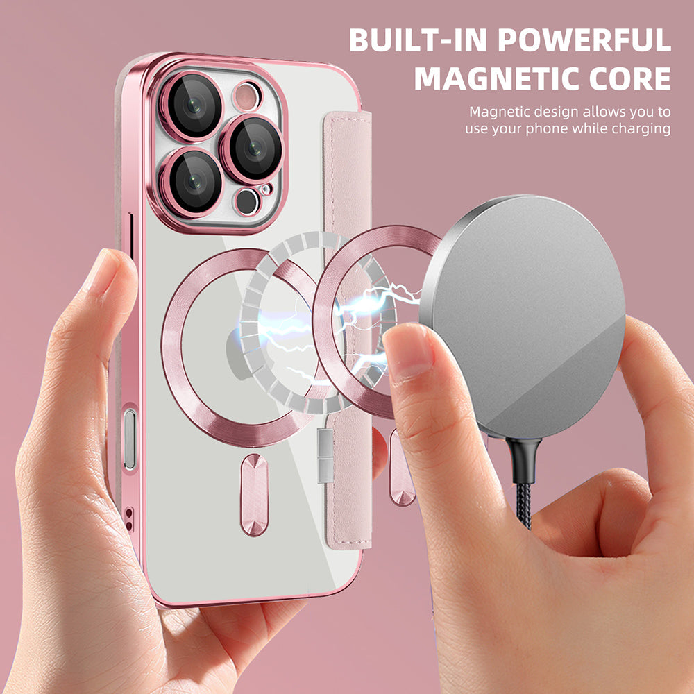 Custodia MagSafe per Apple iPhone 16 Pro, Techsuit, SmartMag Book, Rosa