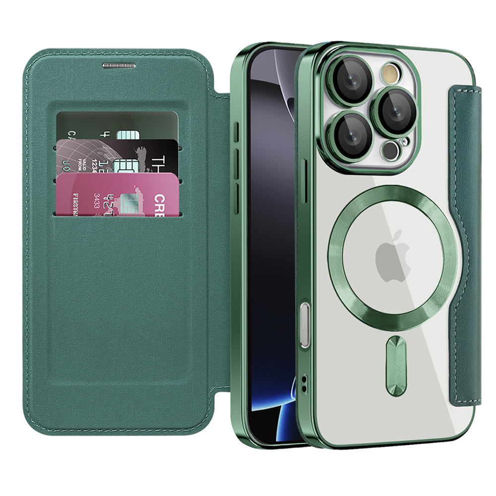 Custodia MagSafe per Apple iPhone 16 Pro, Techsuit, SmartMag Book, Verde