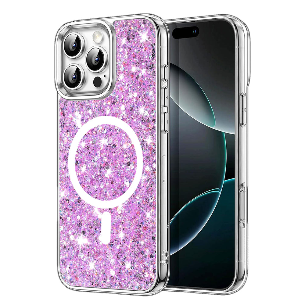 Custodia MagSafe per Apple iPhone 16 Pro, Techsuit, Sparkly Glitter, Magenta