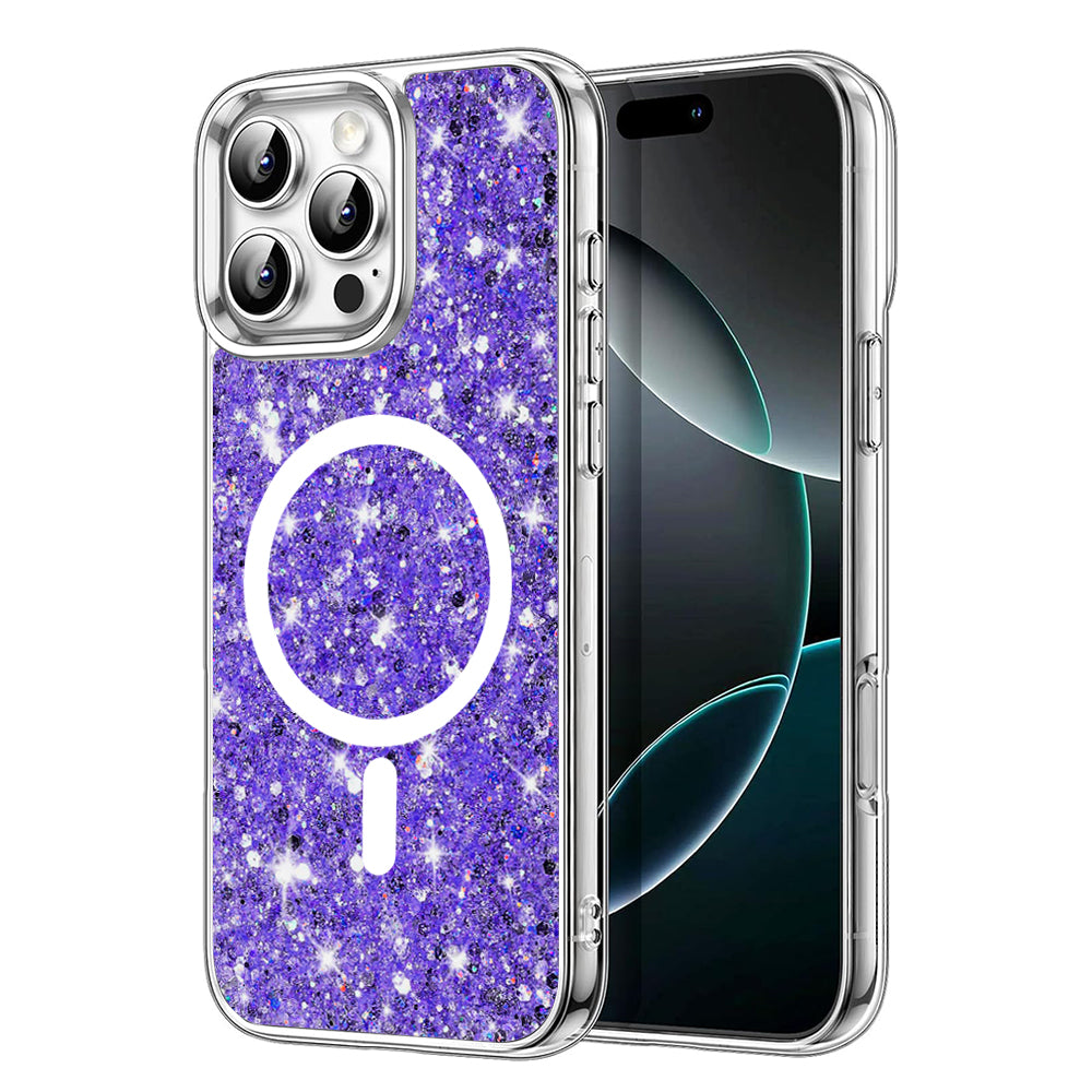 Custodia MagSafe per Apple iPhone 16 Pro, Techsuit, Sparkly Glitter, Viola