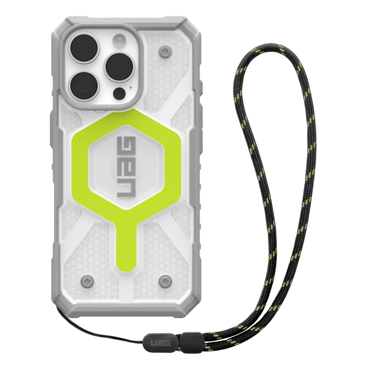 Custodia MagSafe per Apple iPhone 16 Pro, Urban Armor Gear, Pathfinder Clear con Cordino, Verde