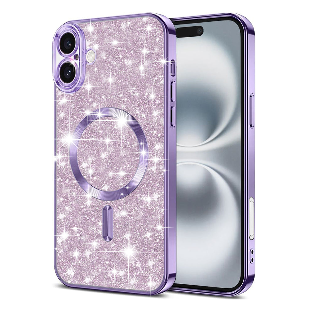 Custodia MagSafe per Apple iPhone 16, Techsuit, Luxury Glitter, Viola Chiaro