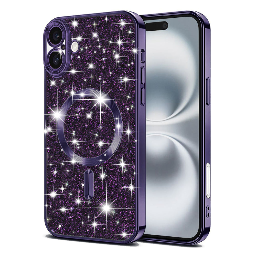 Custodia MagSafe per Apple iPhone 16, Techsuit, Luxury Glitter, Viola Scuro