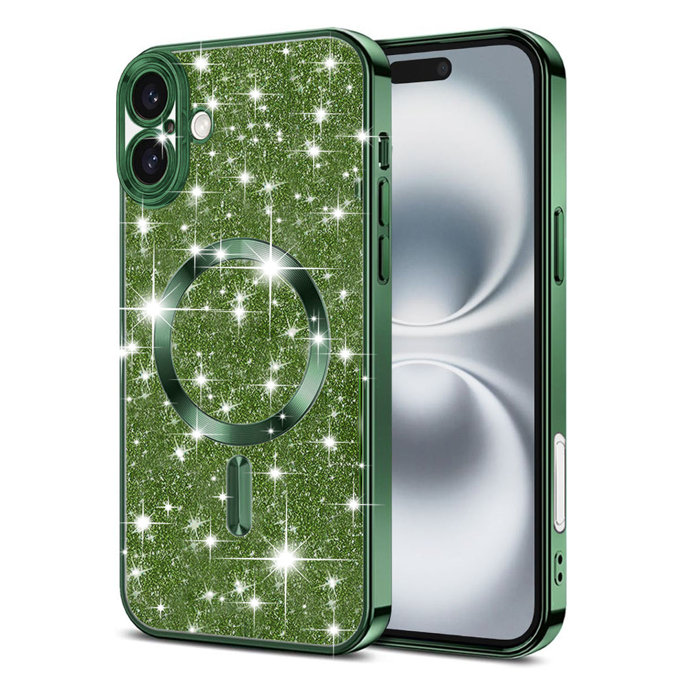 Custodia MagSafe per Apple iPhone 16, Techsuit, Luxury Glitter, Verde Scuro