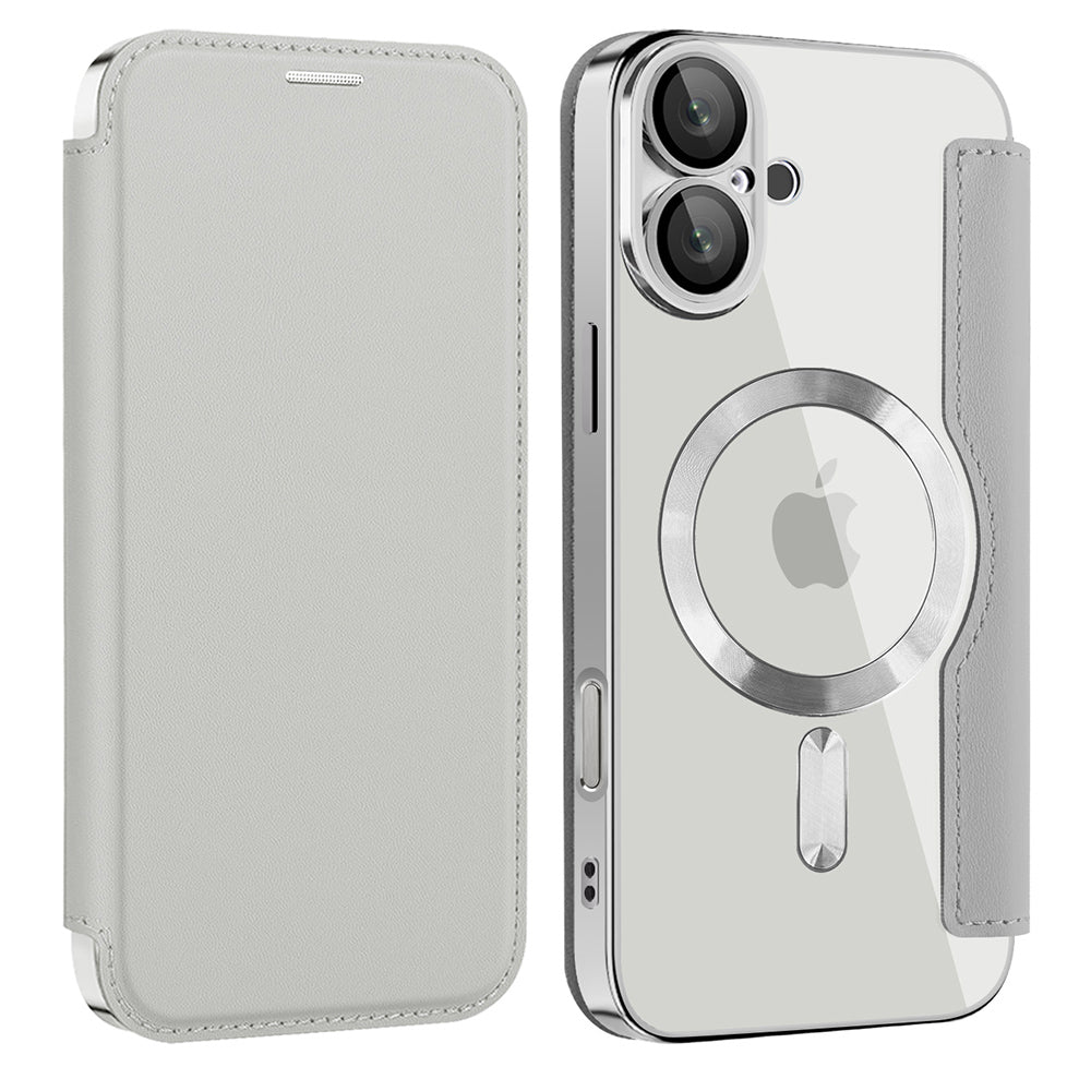 Custodia MagSafe per Apple iPhone 16, Techsuit, SmartMag Book, Grigio