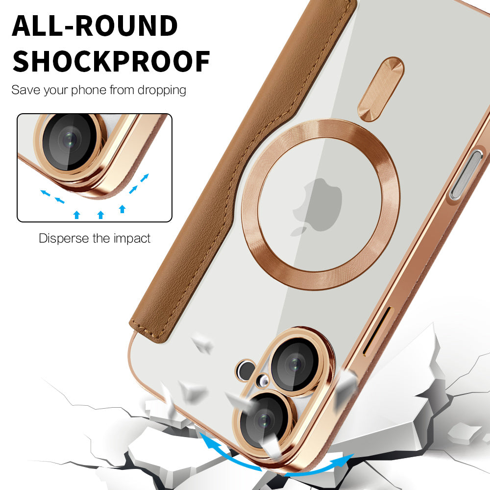 Custodia MagSafe per Apple iPhone 16, Techsuit, SmartMag Book, Marrone