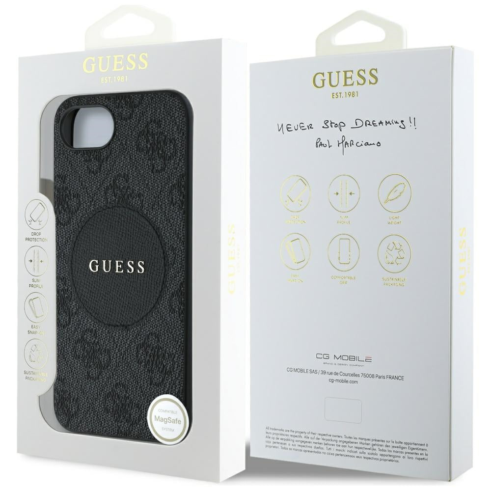 Custodia MagSafe per Apple iPhone 17e / 16e, Guess, 4G Circle Classic Logo, Nera