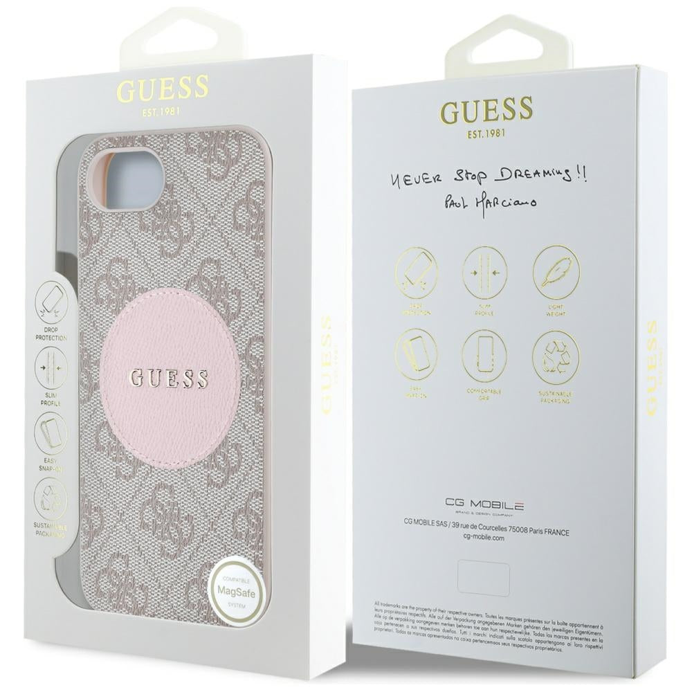 Custodia MagSafe per Apple iPhone 17e / 16e, Guess, 4G Circle Classic Logo, Rosa