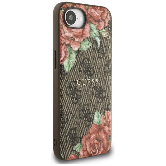 Custodia MagSafe per Apple iPhone 16e, Guess, 4G Flowers Print, Marrone