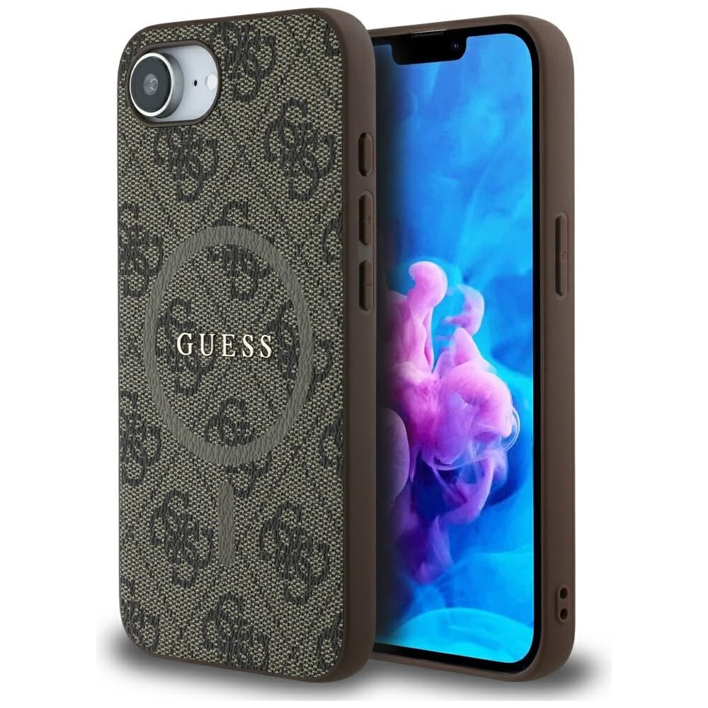 Custodia MagSafe per Apple iPhone 17e / 16e, Guess, 4G Ring Classic Logo, Marrone