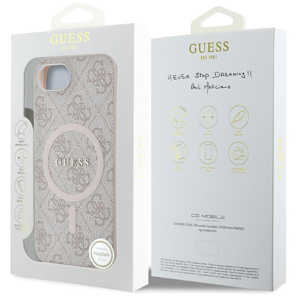Custodia MagSafe per Apple iPhone 17e / 16e, Guess, 4G Ring Classic Logo, Rosa