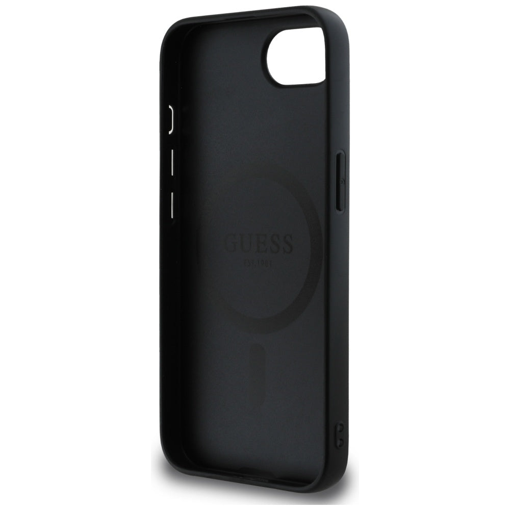 Custodia MagSafe per Apple iPhone 17e / 16e, Guess, Grained Gold Ring, Nera