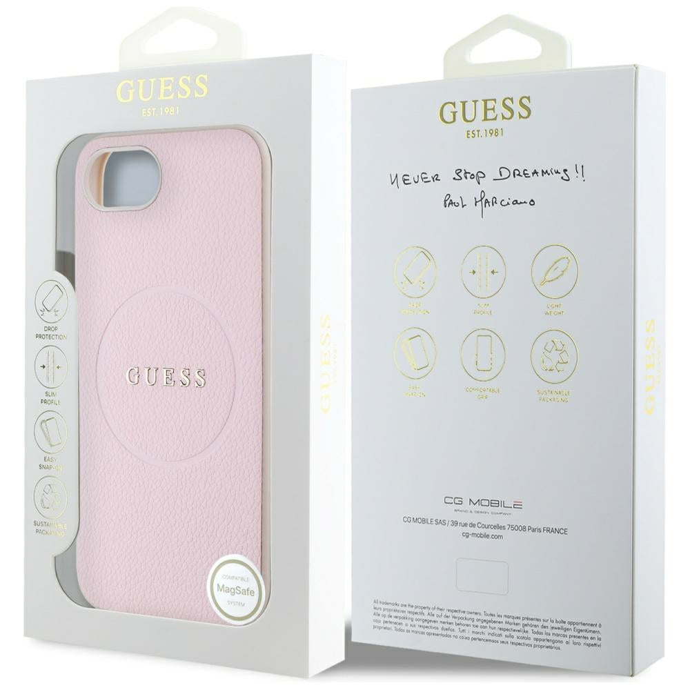 Custodia MagSafe per Apple iPhone 17e / 16e, Guess, Grained Gold Ring, Rosa