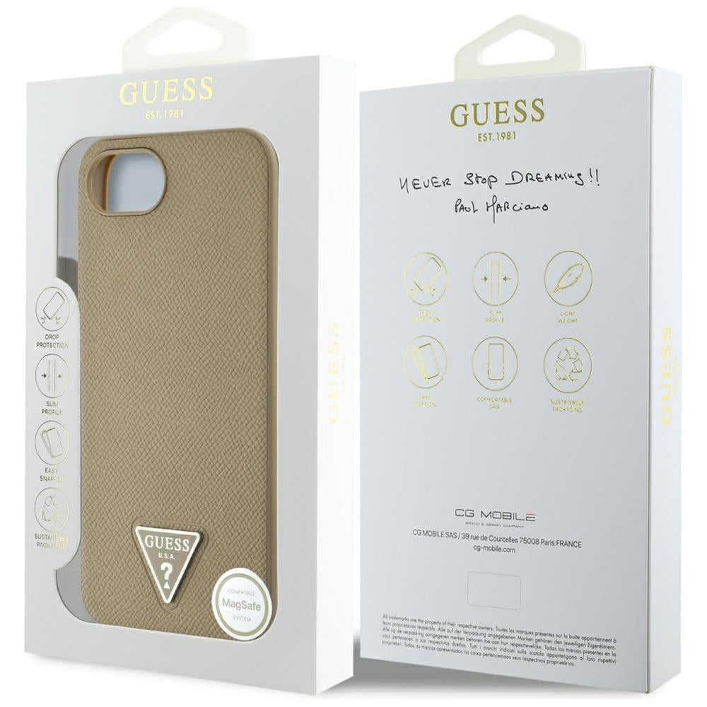 Custodia MagSafe per Apple iPhone 17e / 16e, Guess, Logo Triangolo Granulato, Marrone