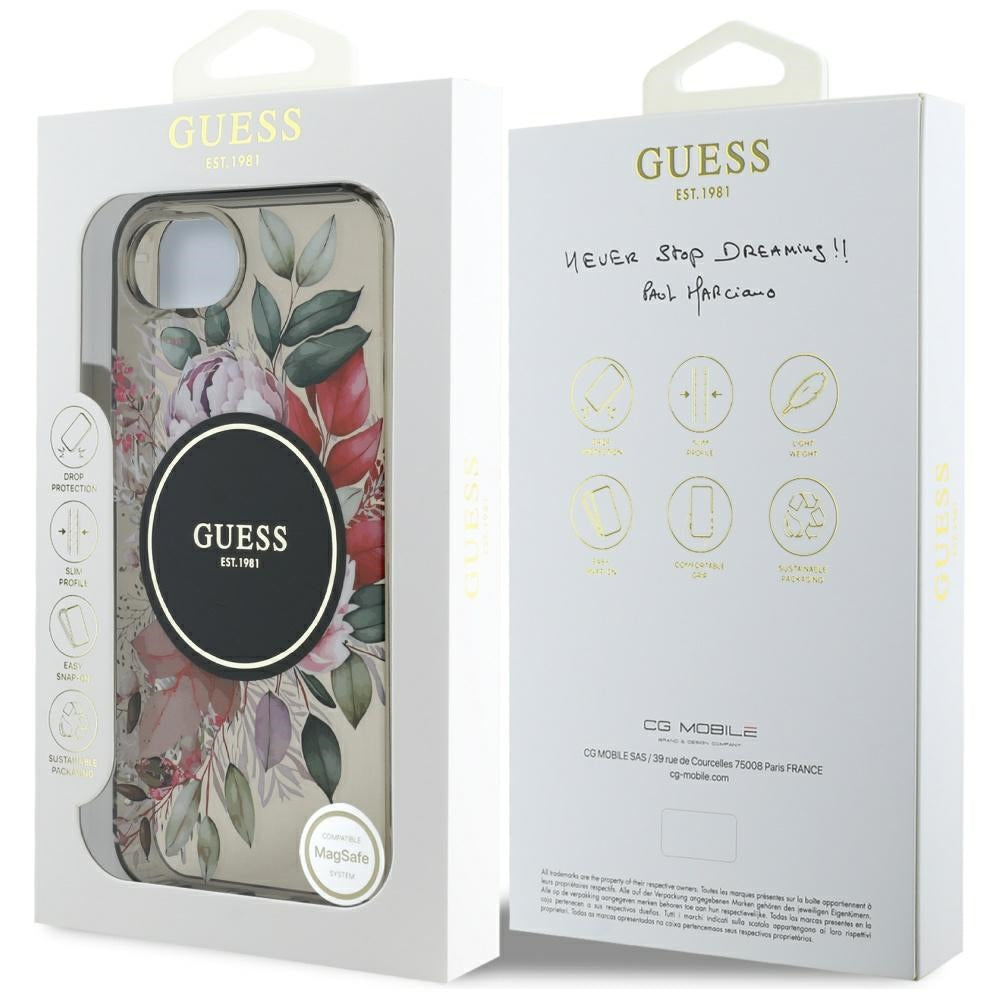 Custodia MagSafe per Apple iPhone 17e / 16e, Guess, IML Flowers, Nera