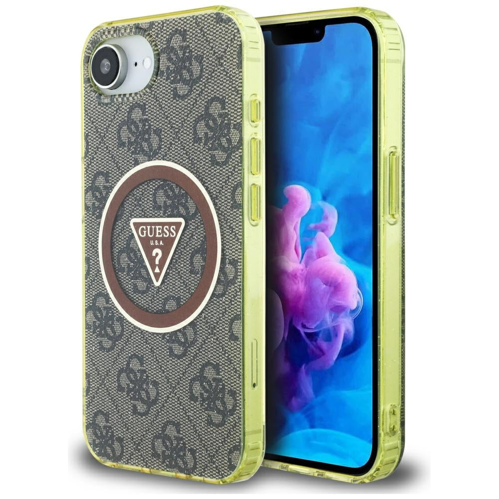 Custodia MagSafe per Apple iPhone 17e / 16e, Guess, IML Glitter 4G Circle Triangle, Marrone