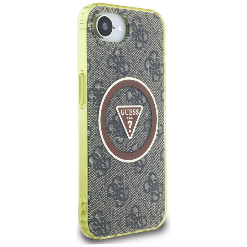 Custodia MagSafe per Apple iPhone 17e / 16e, Guess, IML Glitter 4G Circle Triangle, Marrone