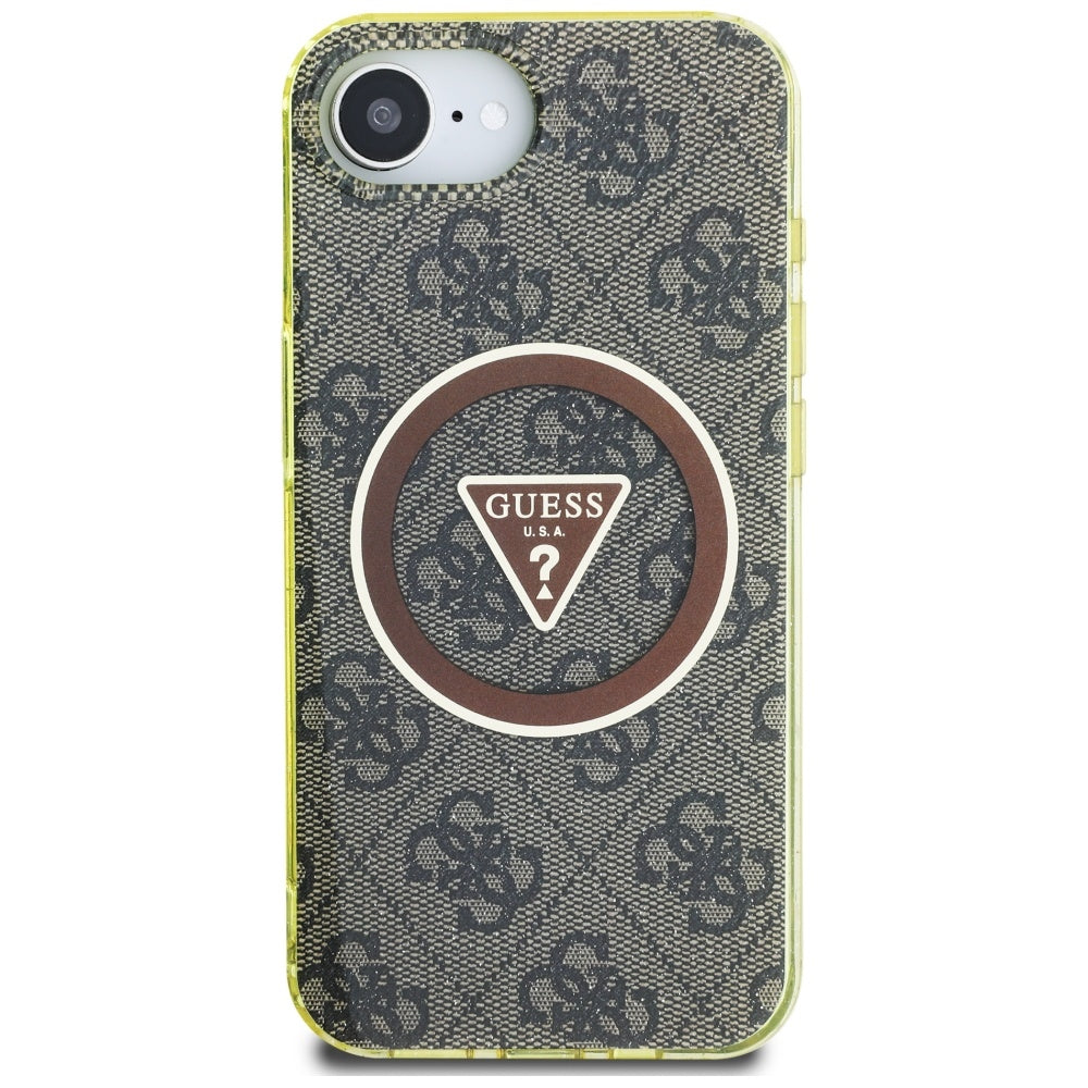 Custodia MagSafe per Apple iPhone 17e / 16e, Guess, IML Glitter 4G Circle Triangle, Marrone