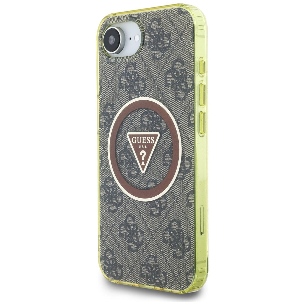 Custodia MagSafe per Apple iPhone 17e / 16e, Guess, IML Glitter 4G Circle Triangle, Marrone