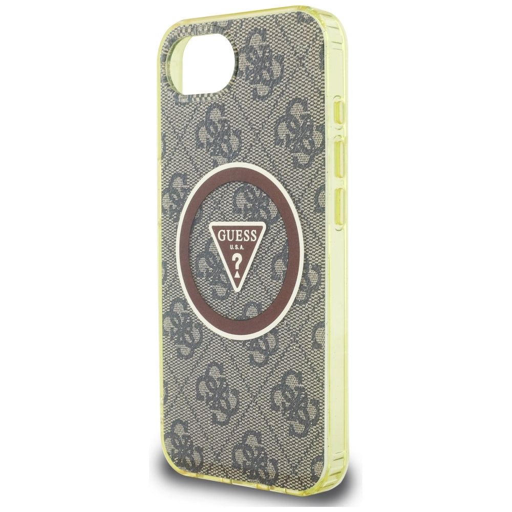 Custodia MagSafe per Apple iPhone 17e / 16e, Guess, IML Glitter 4G Circle Triangle, Marrone