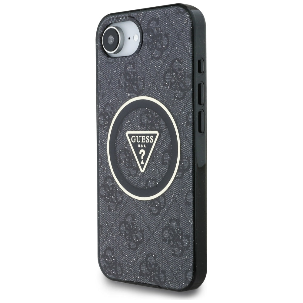 Custodia MagSafe per Apple iPhone 17e / 16e, Guess, IML Glitter 4G Circle Triangle, Nera