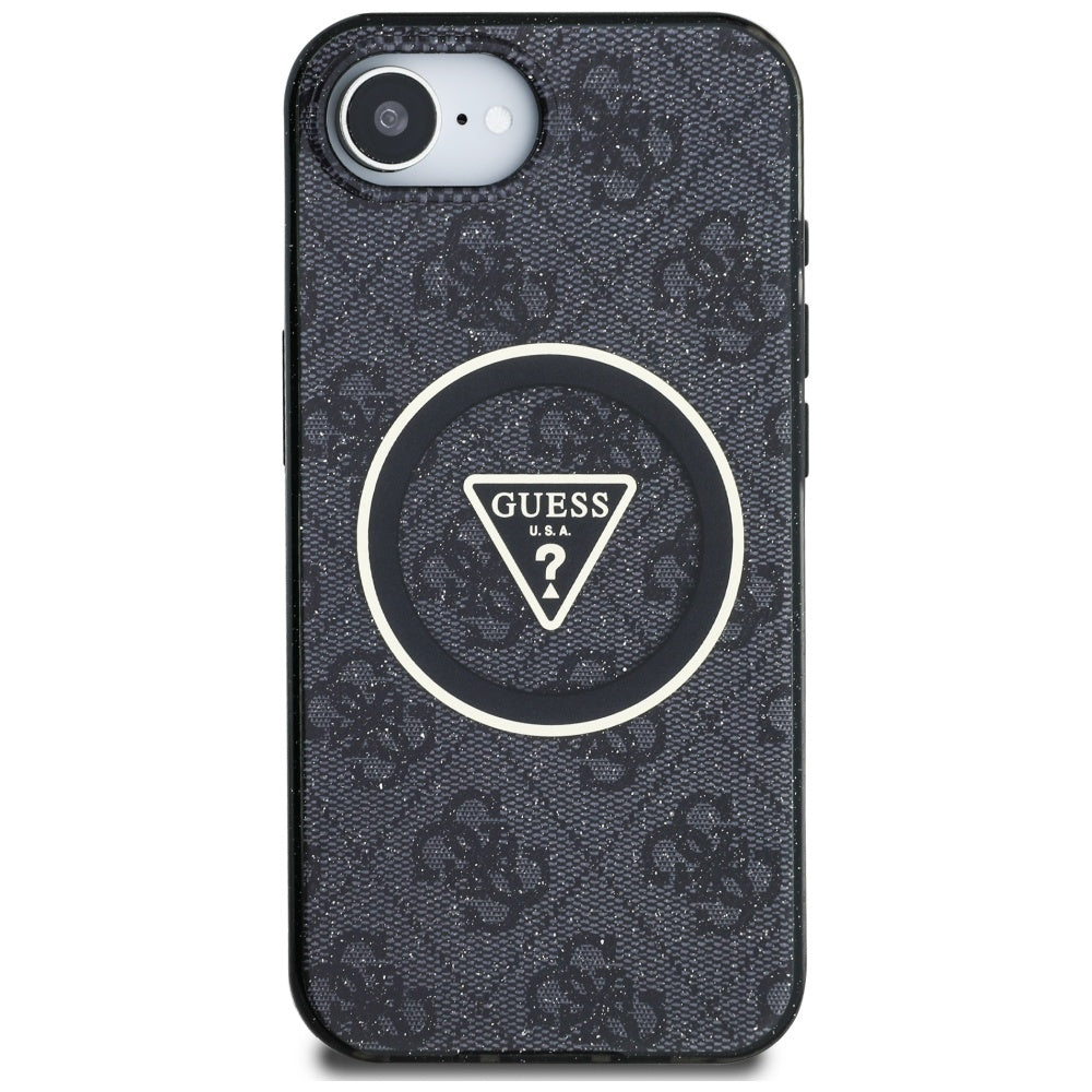 Custodia MagSafe per Apple iPhone 17e / 16e, Guess, IML Glitter 4G Circle Triangle, Nera