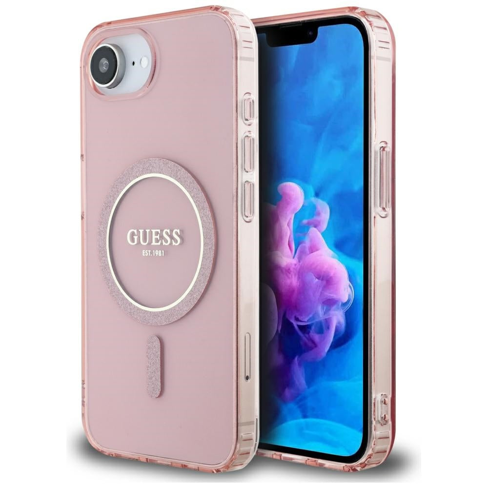 MagSafe Case for Apple iPhone 17e / 16e, Guess, IML Glitter Circle, Pink