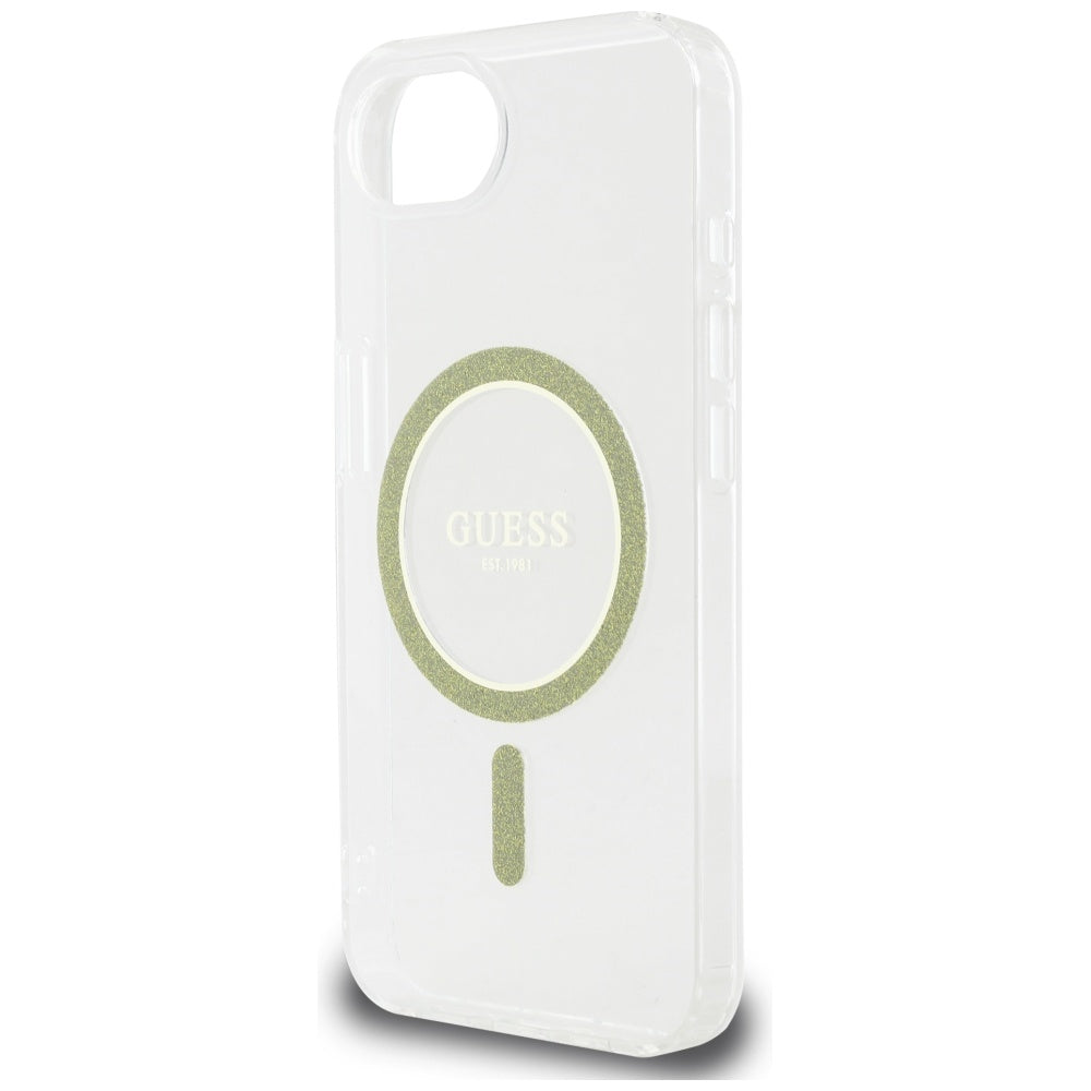 Custodia MagSafe per Apple iPhone 17e / 16e, Guess, IML Glitter Circle, Trasparente