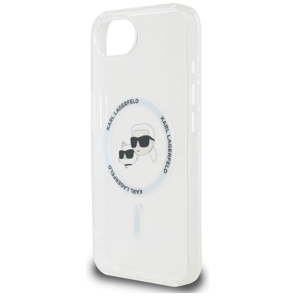 Custodia MagSafe per Apple iPhone 17e / 16e, Karl Lagerfeld, IML Metal Karl & Choupette's Heads, Bianca