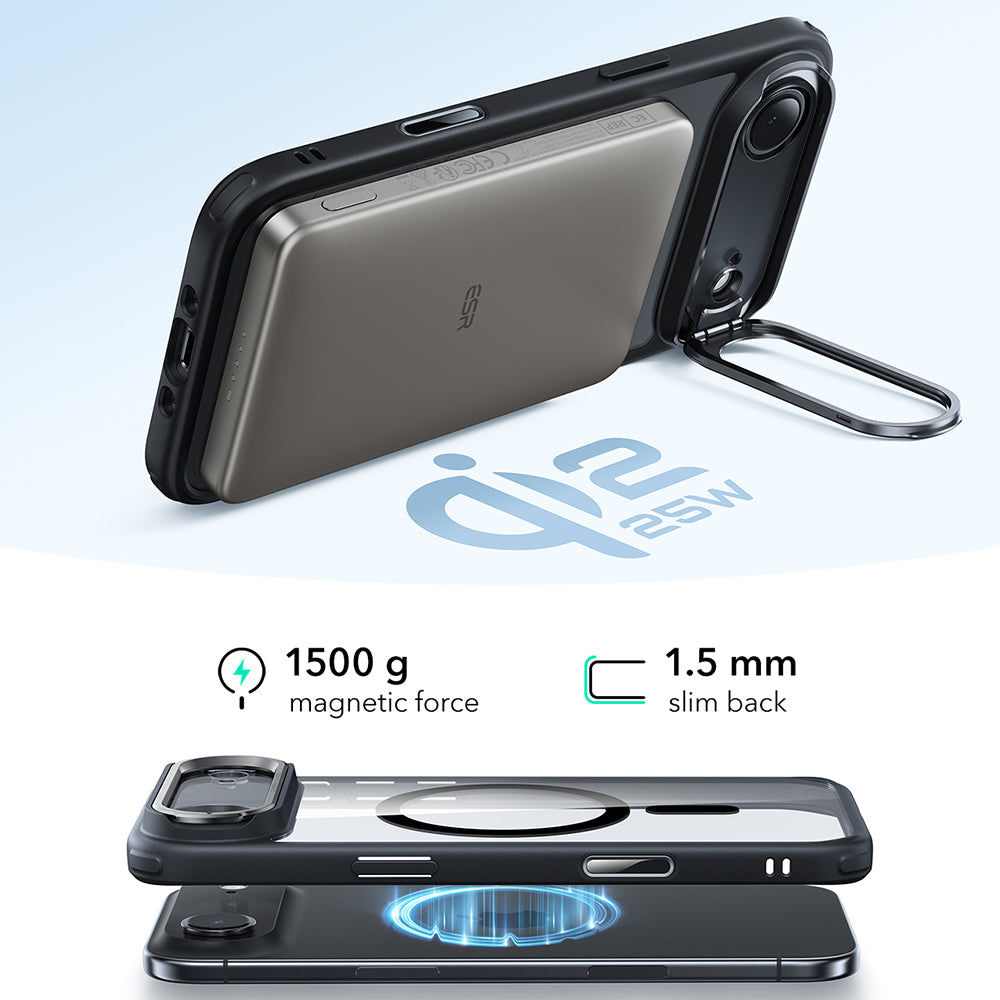 Custodia MagSafe per Apple iPhone 17 Air, ESR, Classic Hybrid Kickstand, Nera Trasparente