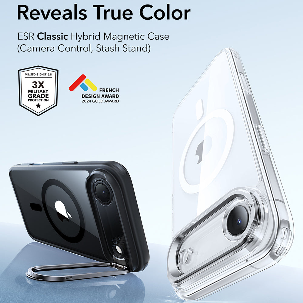 Custodia MagSafe per Apple iPhone 17 Air, ESR, Classic Hybrid Kickstand, Nera Trasparente