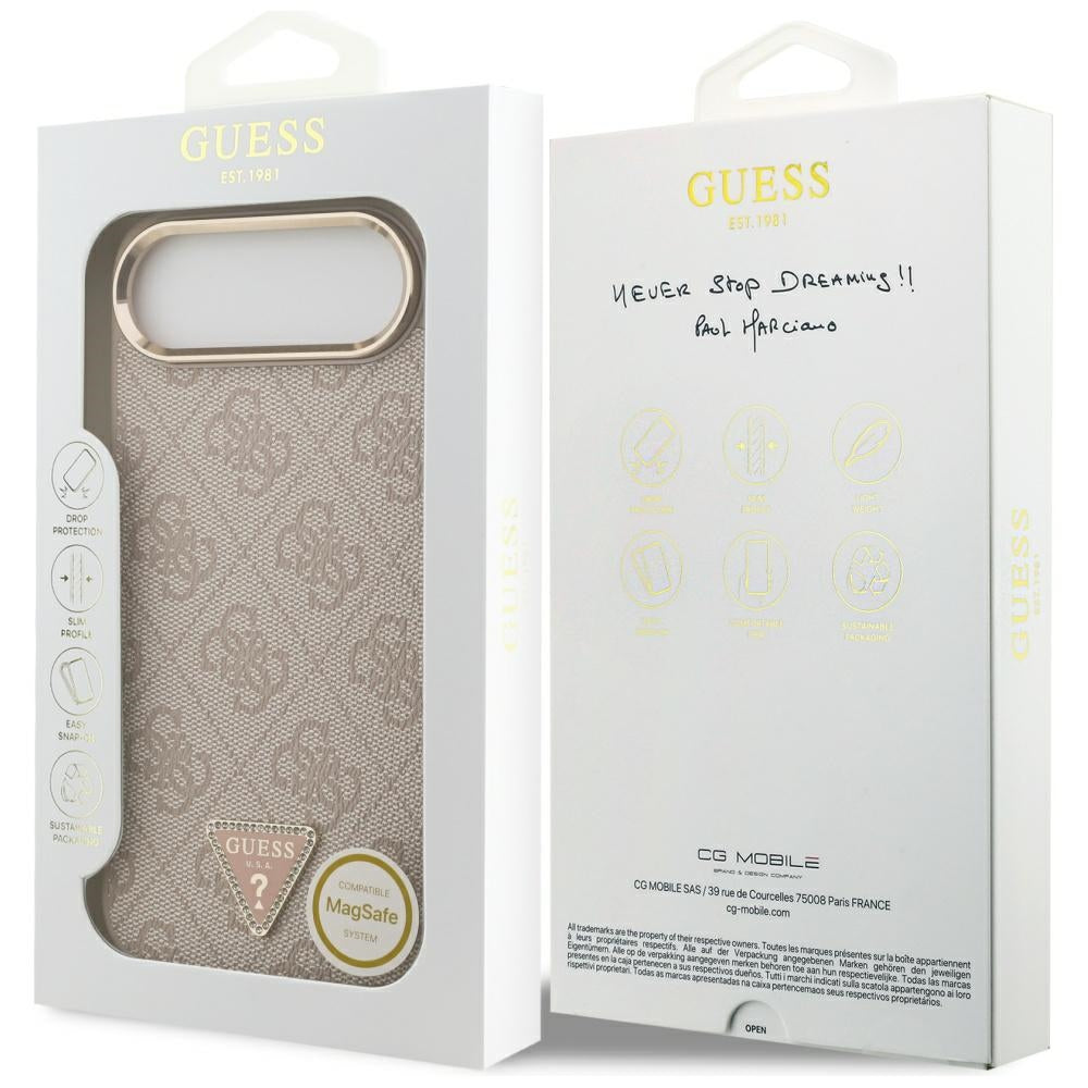 Custodia MagSafe per Apple iPhone 17 Air, Guess, Logo Triangolo 4G, Rosa Dorato