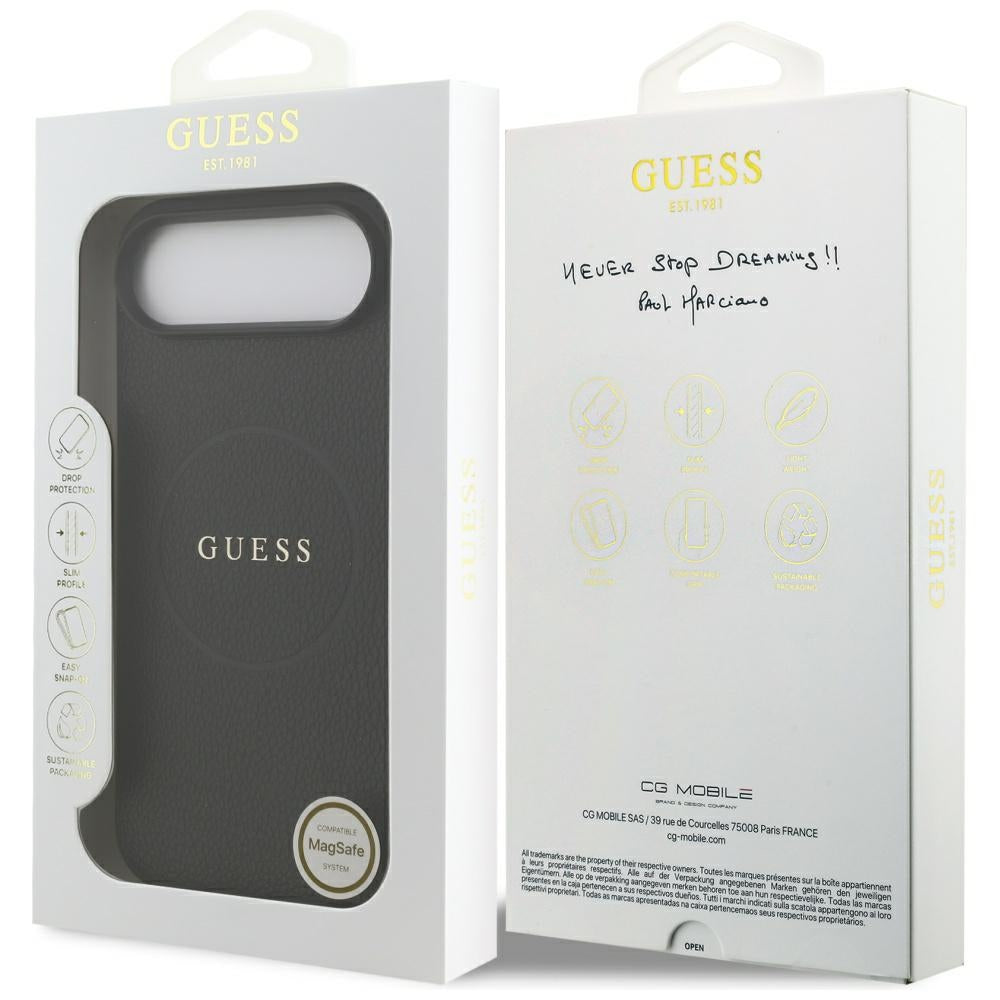 Custodia MagSafe per Apple iPhone 17 Air, Guess, Grained Gold Ring, Nera